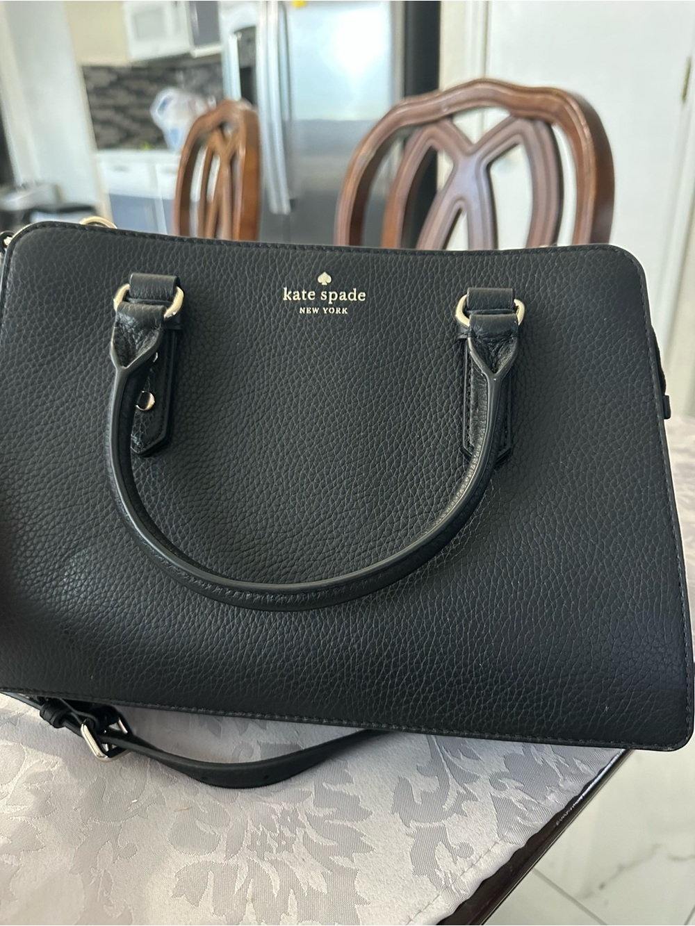 kate spade black pebbled leather satchel with gold hardware